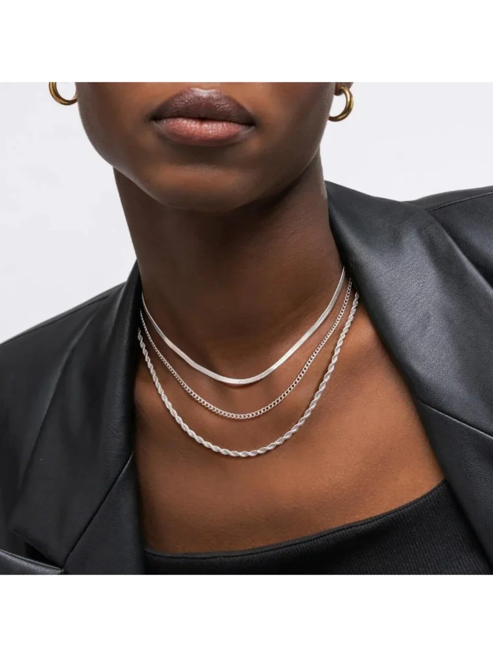 Chic Layered Necklaces Set for Women, 3 Chain Choker Jewelry, Gold/Silver Plated